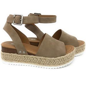 Soda Women's Topic Open Toe Buckle Ankle Strap Espadrille Synthetic sandals